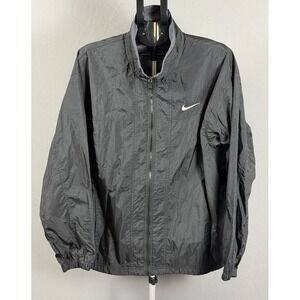 Nike Windbreaker Jacket Mens XL Dark Gray Full Zip Swoosh Logo Nylon Athletic